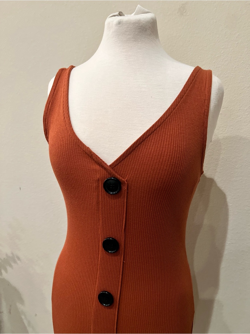 Forever 21 Rust Button-Front Ribbed Midi Dress - Picture 2 of 5
